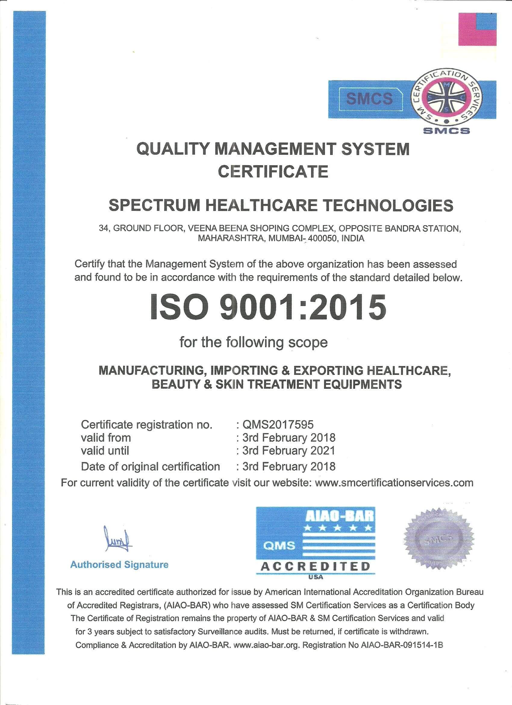 SHT ISO CERTIFICATE